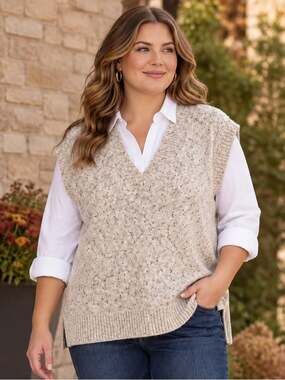 Northern Reflections Sweater Vest XXL Oatmeal Fleck V Neck Cotton Knit Layer
